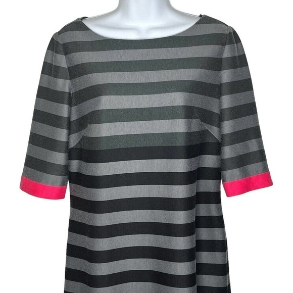 Eliza J Women's Size 6 Knit Dress Shift Stretch Charcoal Gray Stripe Pink Accent - Picture 2 of 9